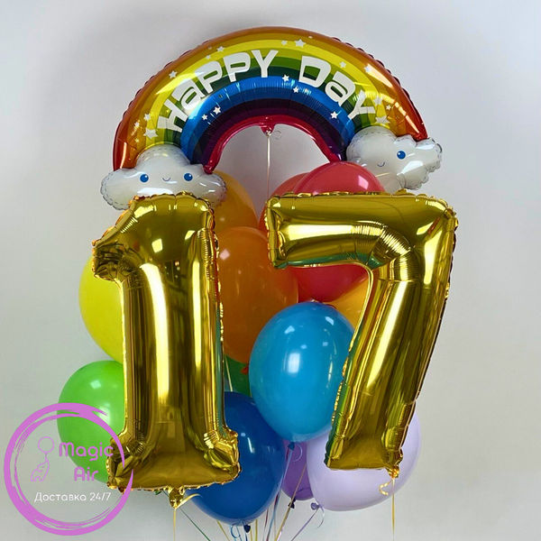 Набір кульок з гелієм " Веселка Happy Day" buket - 0194 фото