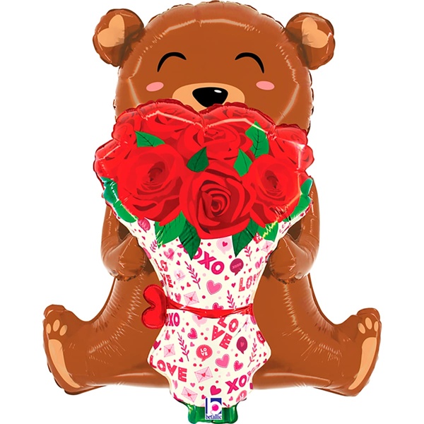 Фольгована кулька Ведмедик з букетом троянд 3207-3651 фото
