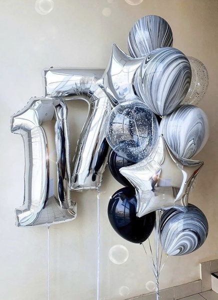 Сет кульок Агат Чорно-Білий + фольговані цифри buket - 0183 фото